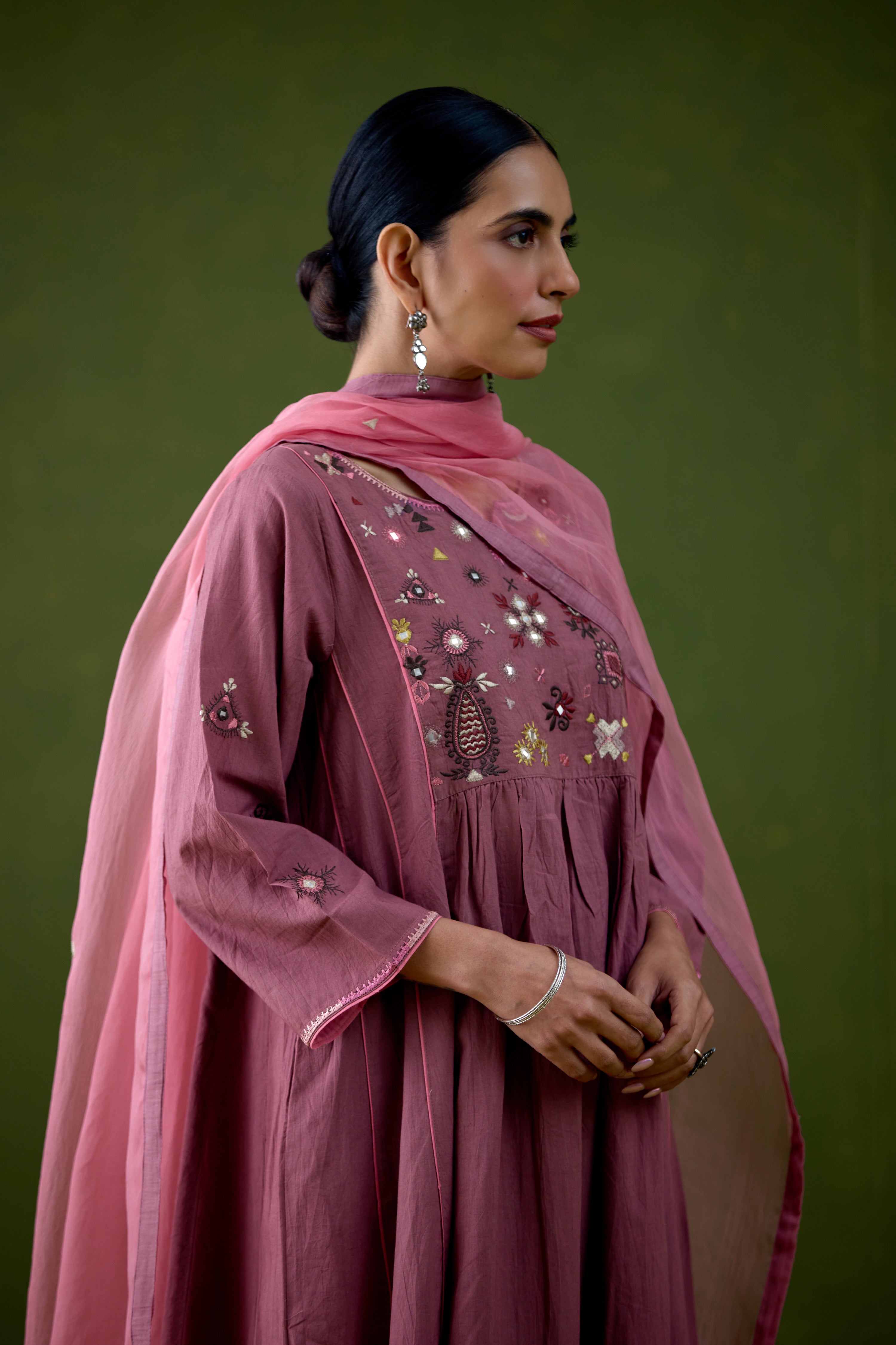 Dreamy Cotton Embroidered Kurta Light Purple (Set Of 3)