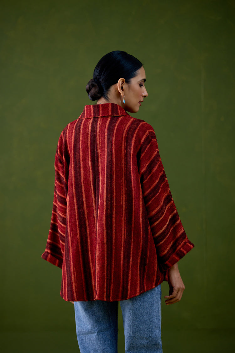 Anya Thick Cotton Printed Shirt Maroon