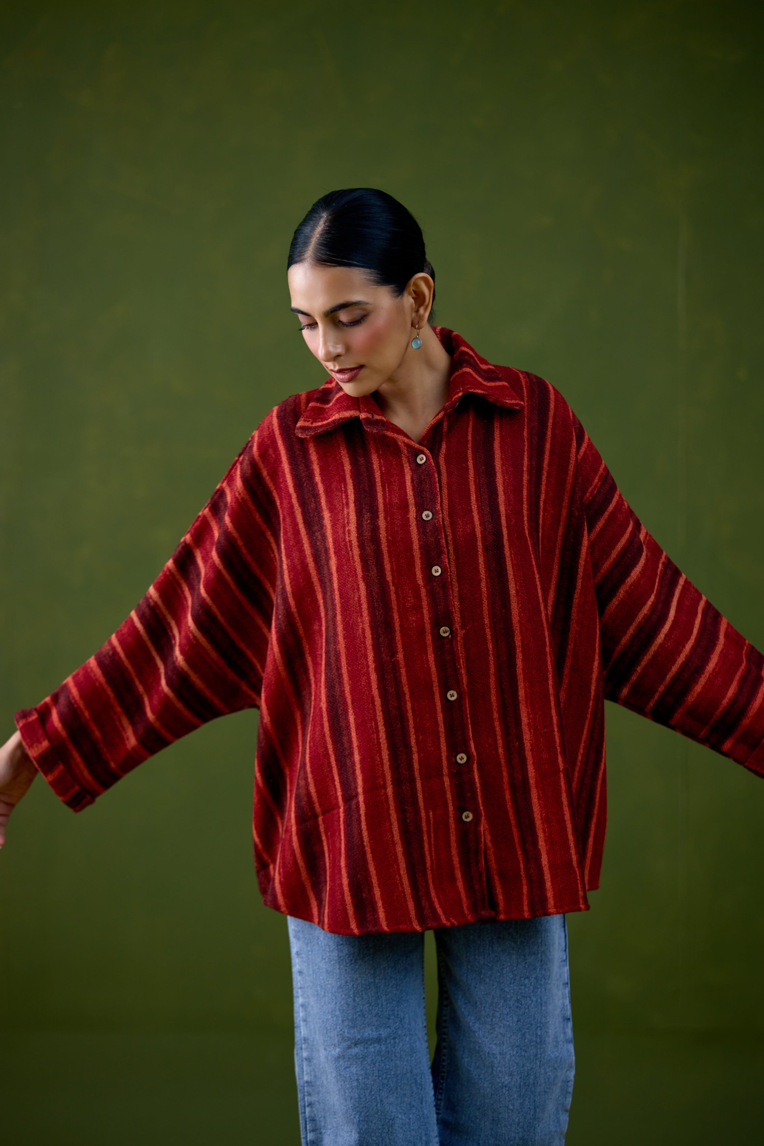 Anya Thick Cotton Printed Shirt Maroon