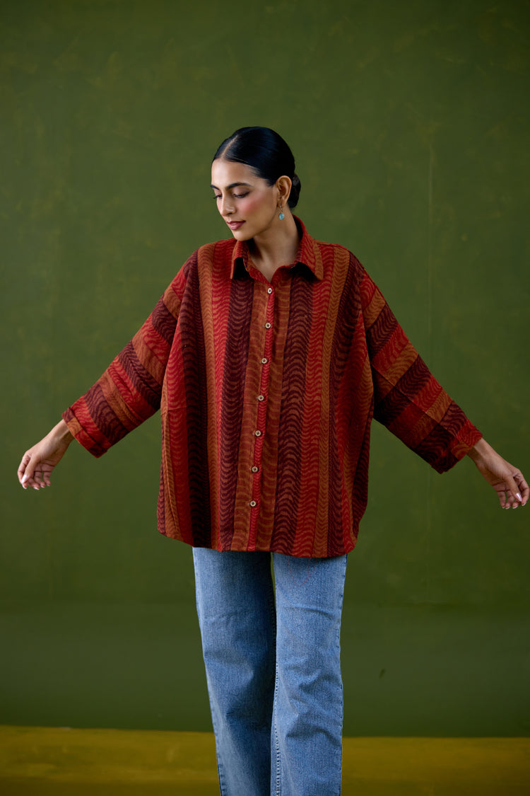 Anya Thick Cotton Printed Shirt Rust