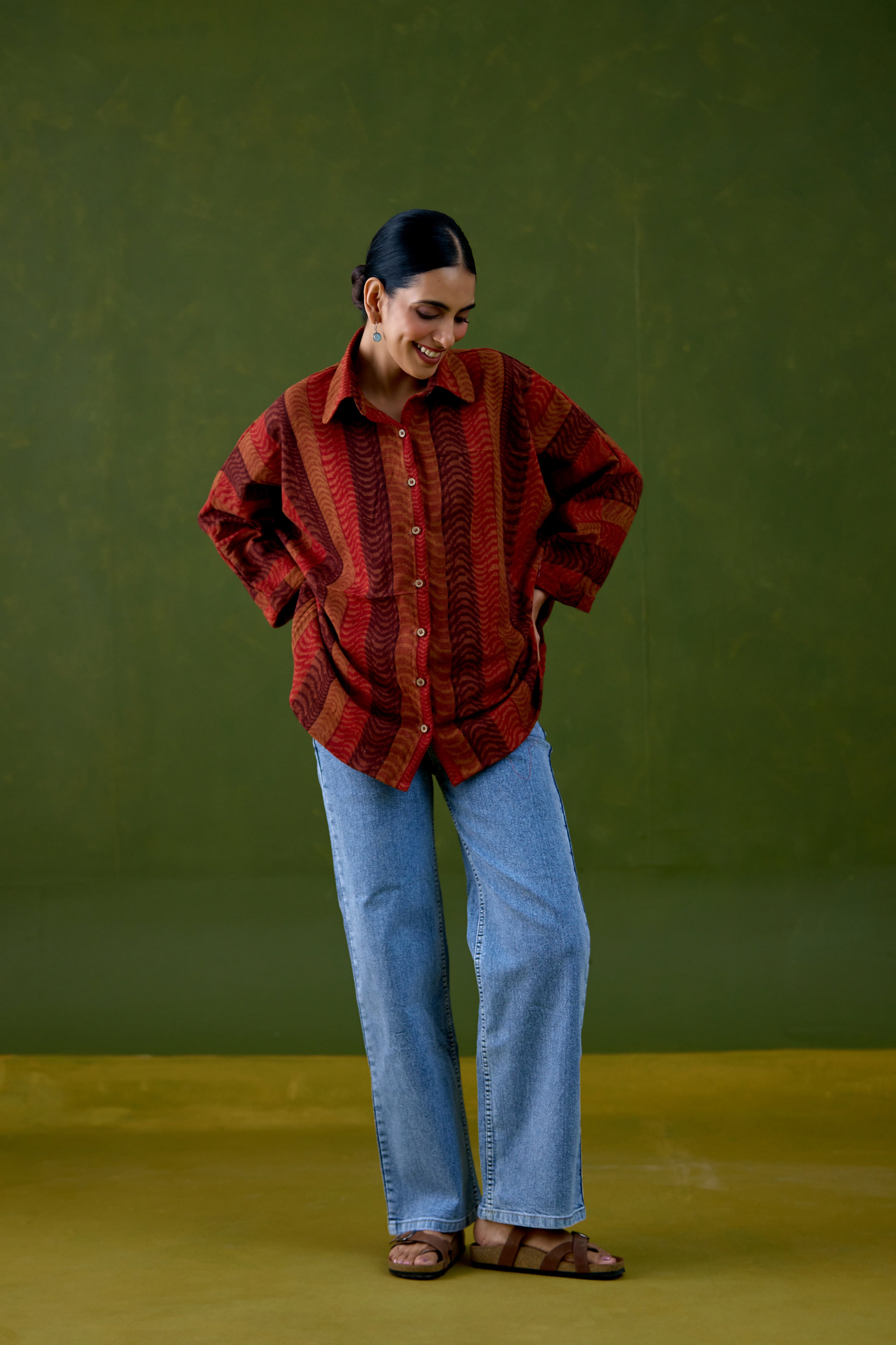 Anya Thick Cotton Printed Shirt Rust