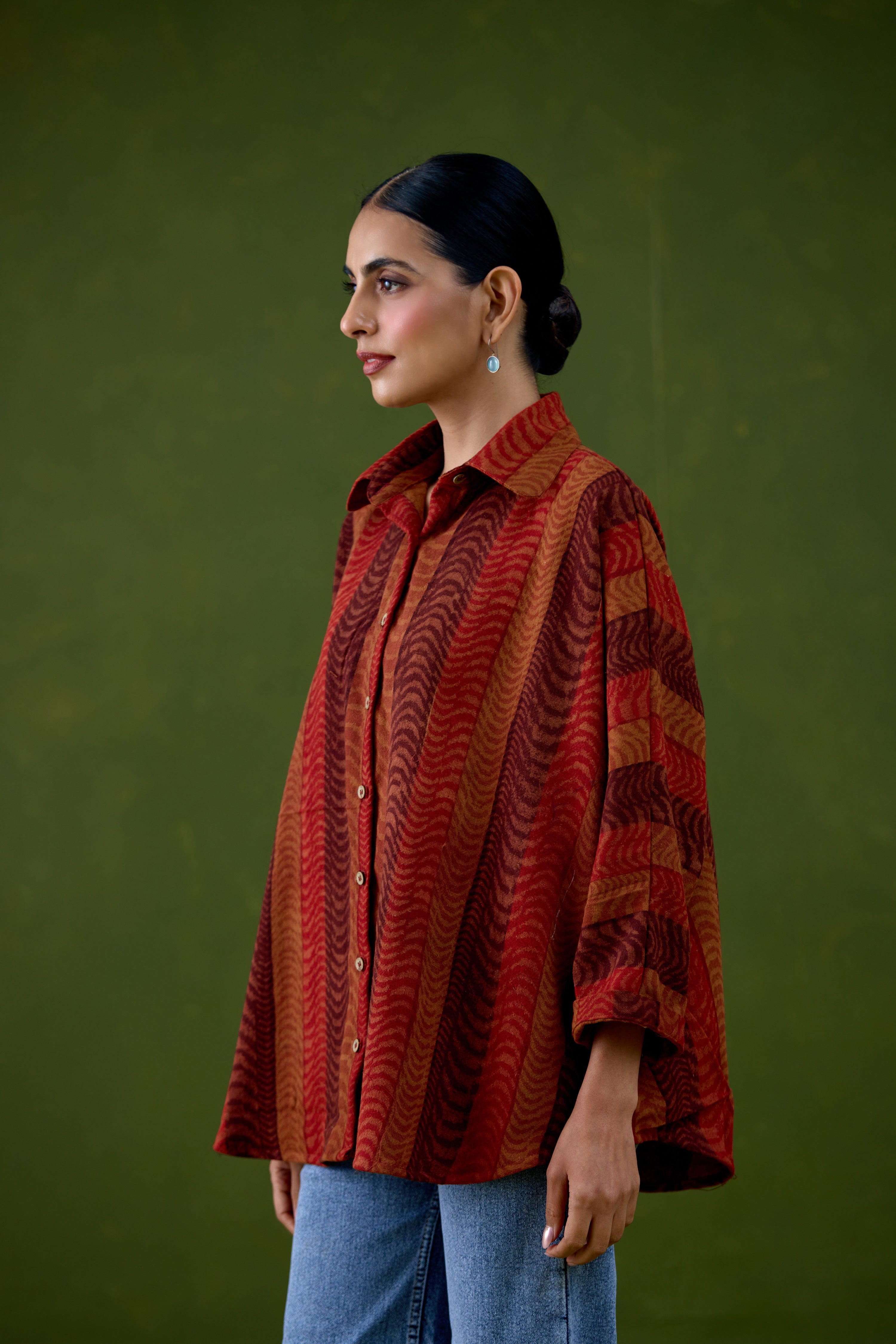 Anya Thick Cotton Printed Shirt Rust