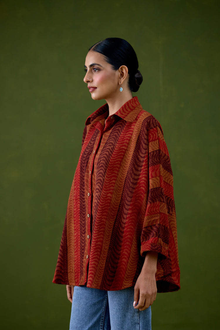 Anya Thick Cotton Printed Shirt Rust