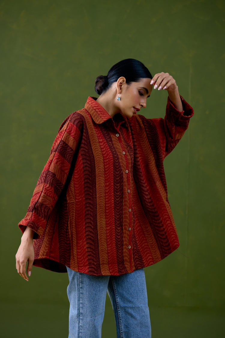 Anya Thick Cotton Printed Shirt Rust