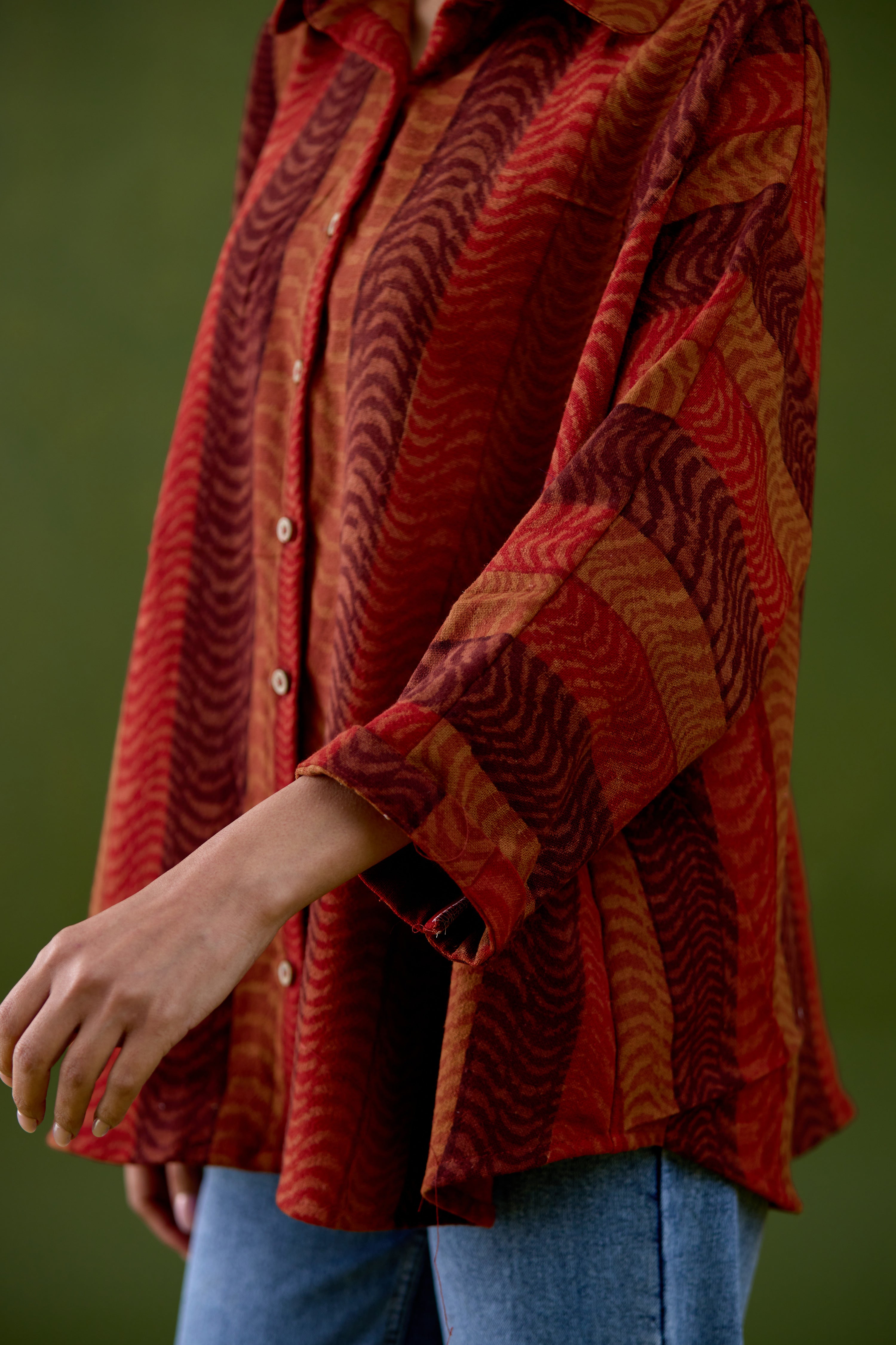 Anya Thick Cotton Printed Shirt Rust