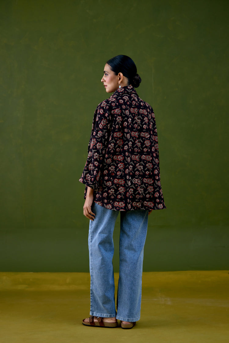 Anya Thick Cotton Printed Shirt Black