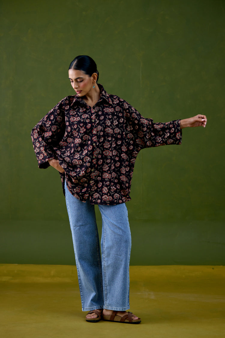 Anya Thick Cotton Printed Shirt Black