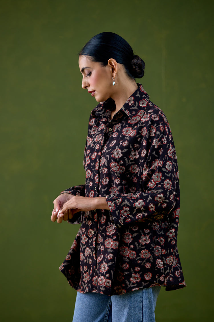 Anya Thick Cotton Printed Shirt Black