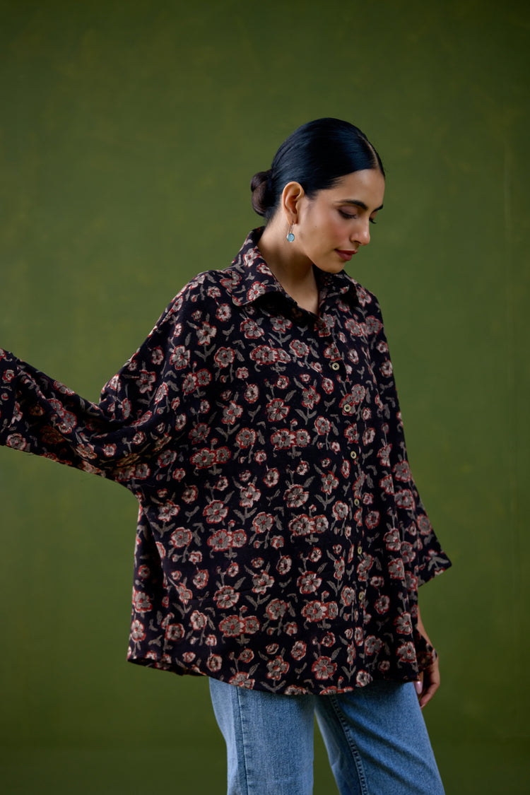 Anya Thick Cotton Printed Shirt Black