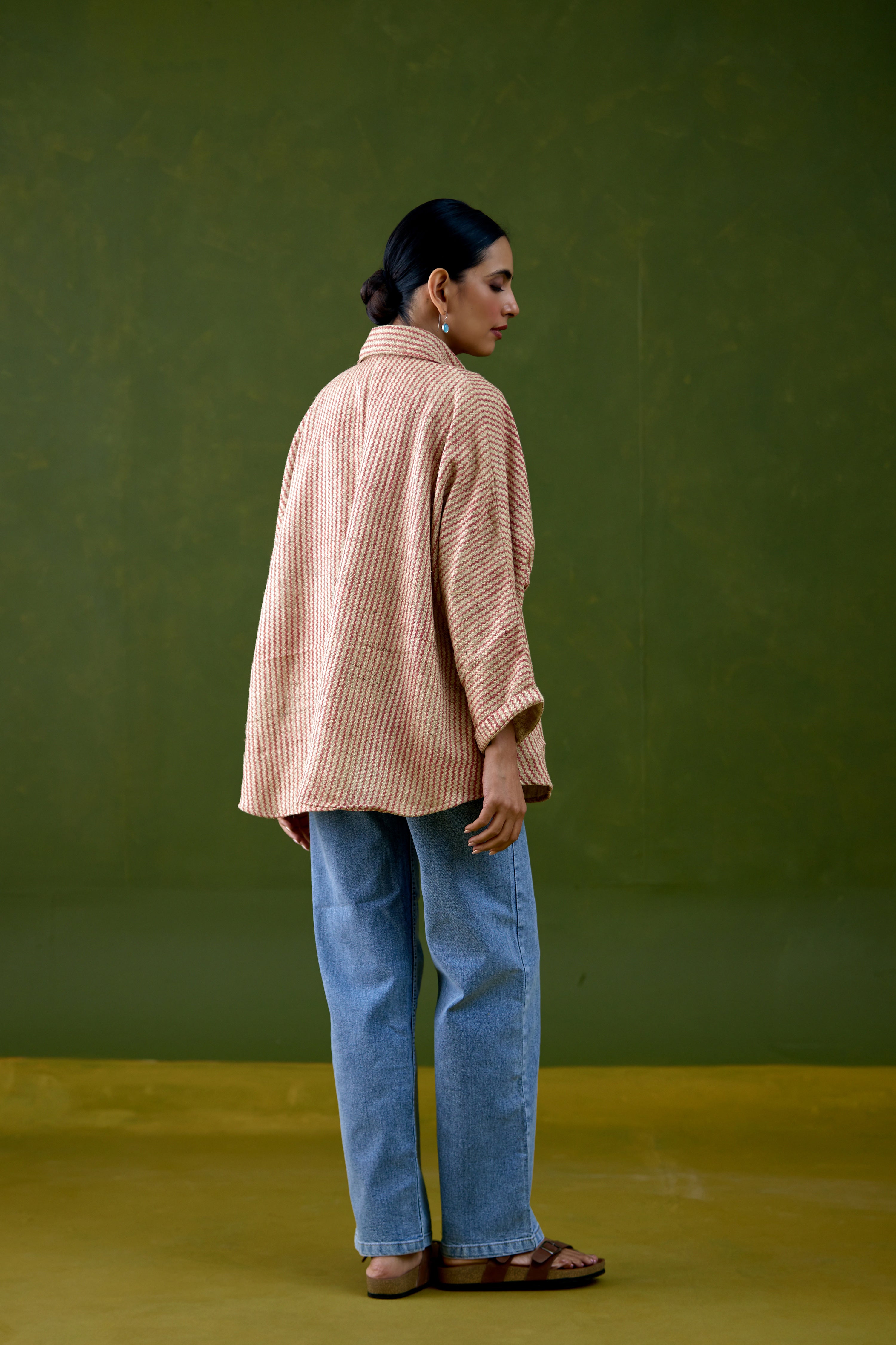 Anya Thick Cotton Printed Shirt Beige