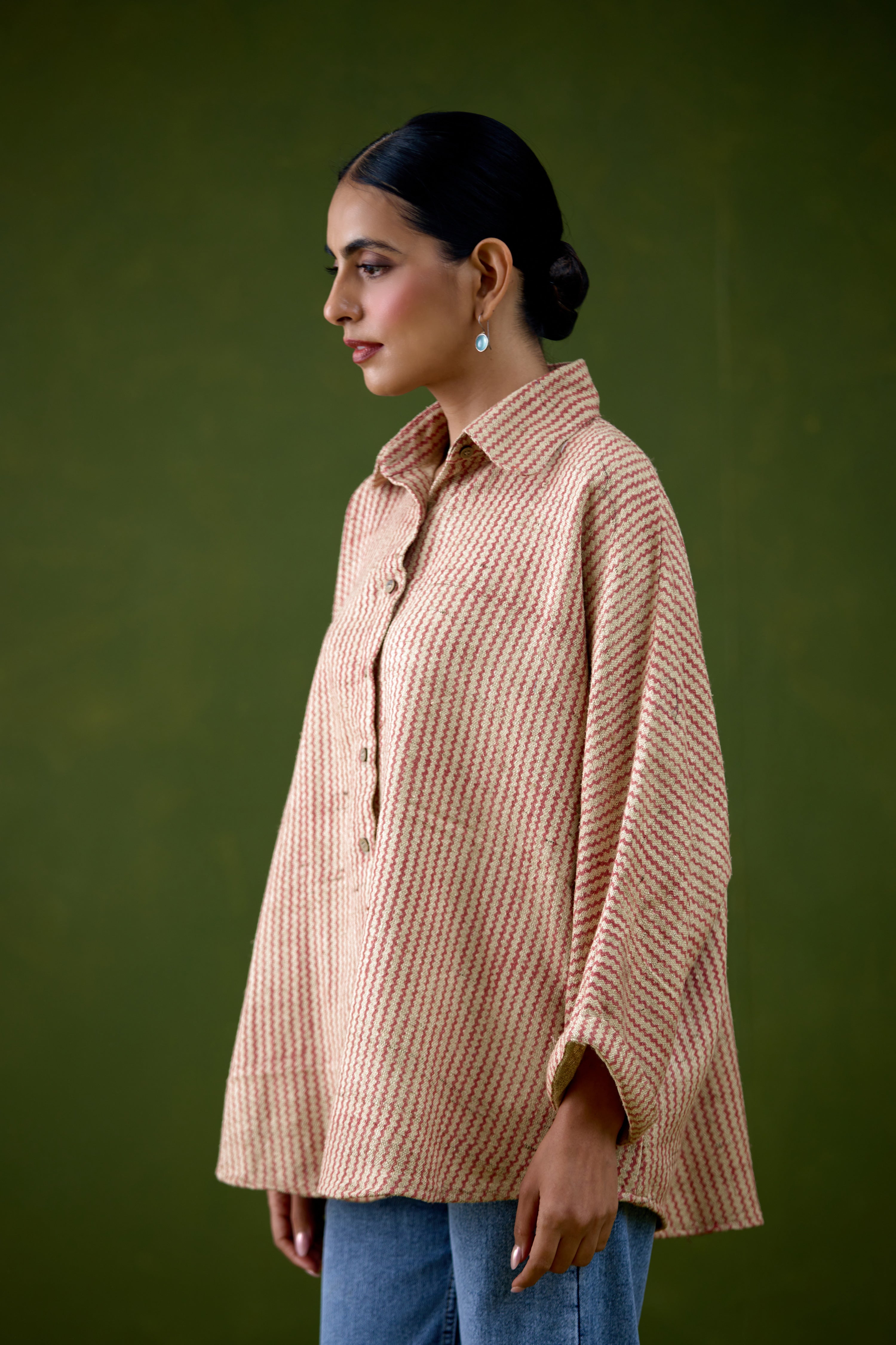 Anya Thick Cotton Printed Shirt Beige