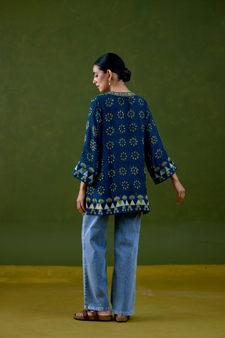 Elina Assam Silk Printed Kurti Blue