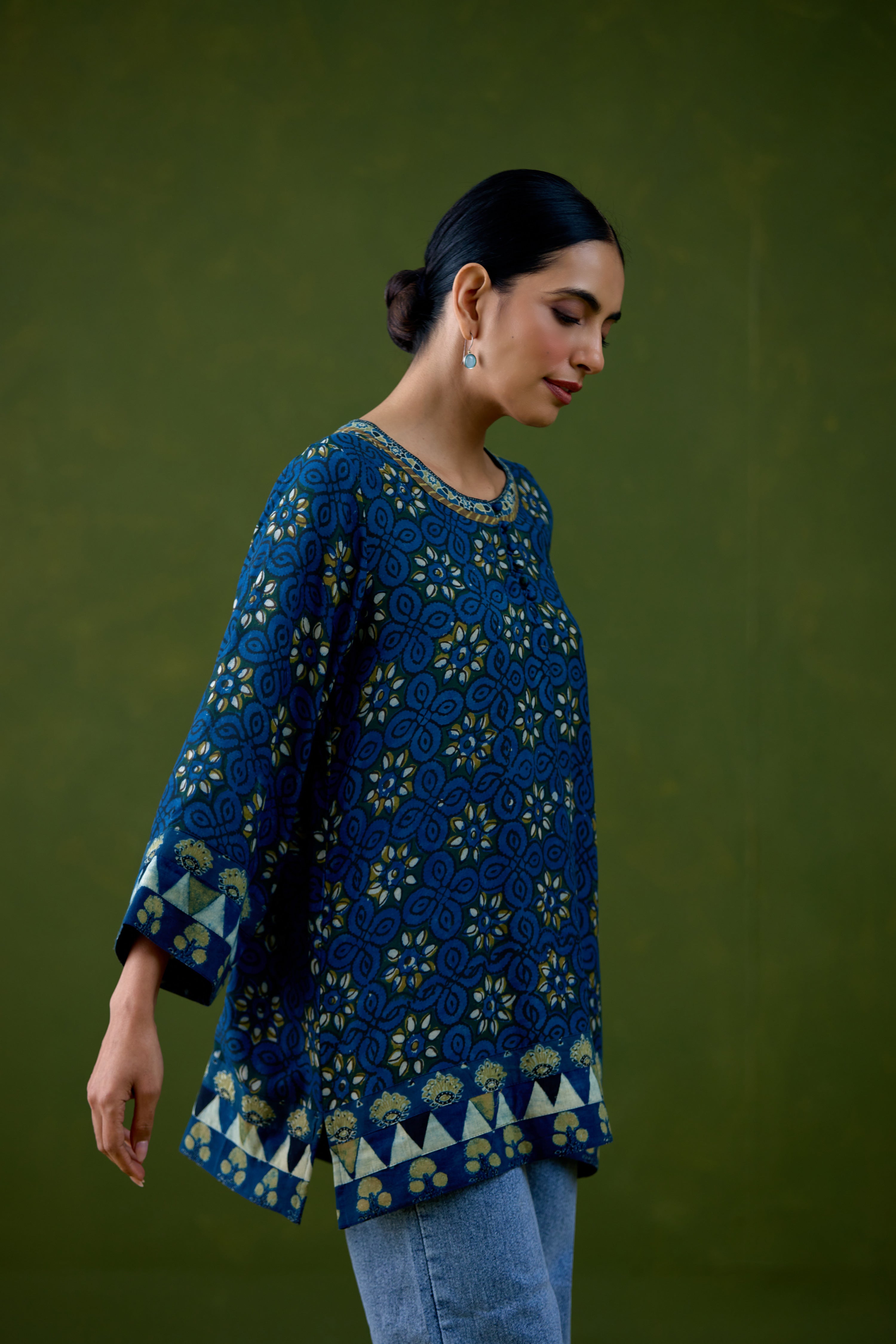 Elina Assam Silk Printed Kurti Blue