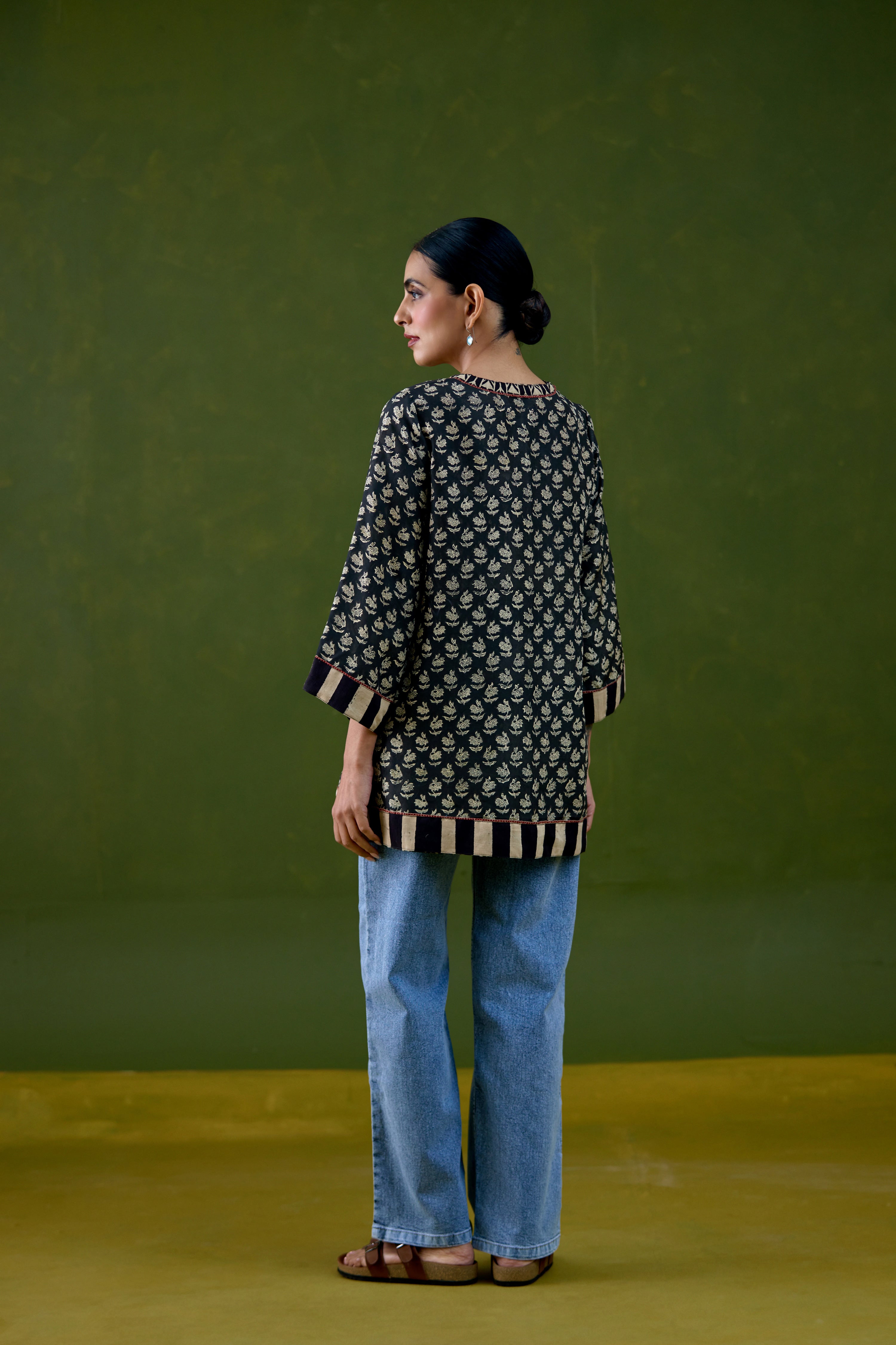 Elina Silk Printed Kurti Black