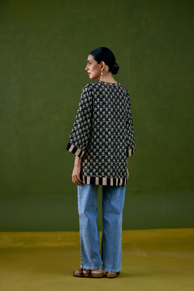 Elina Silk Printed Kurti Black