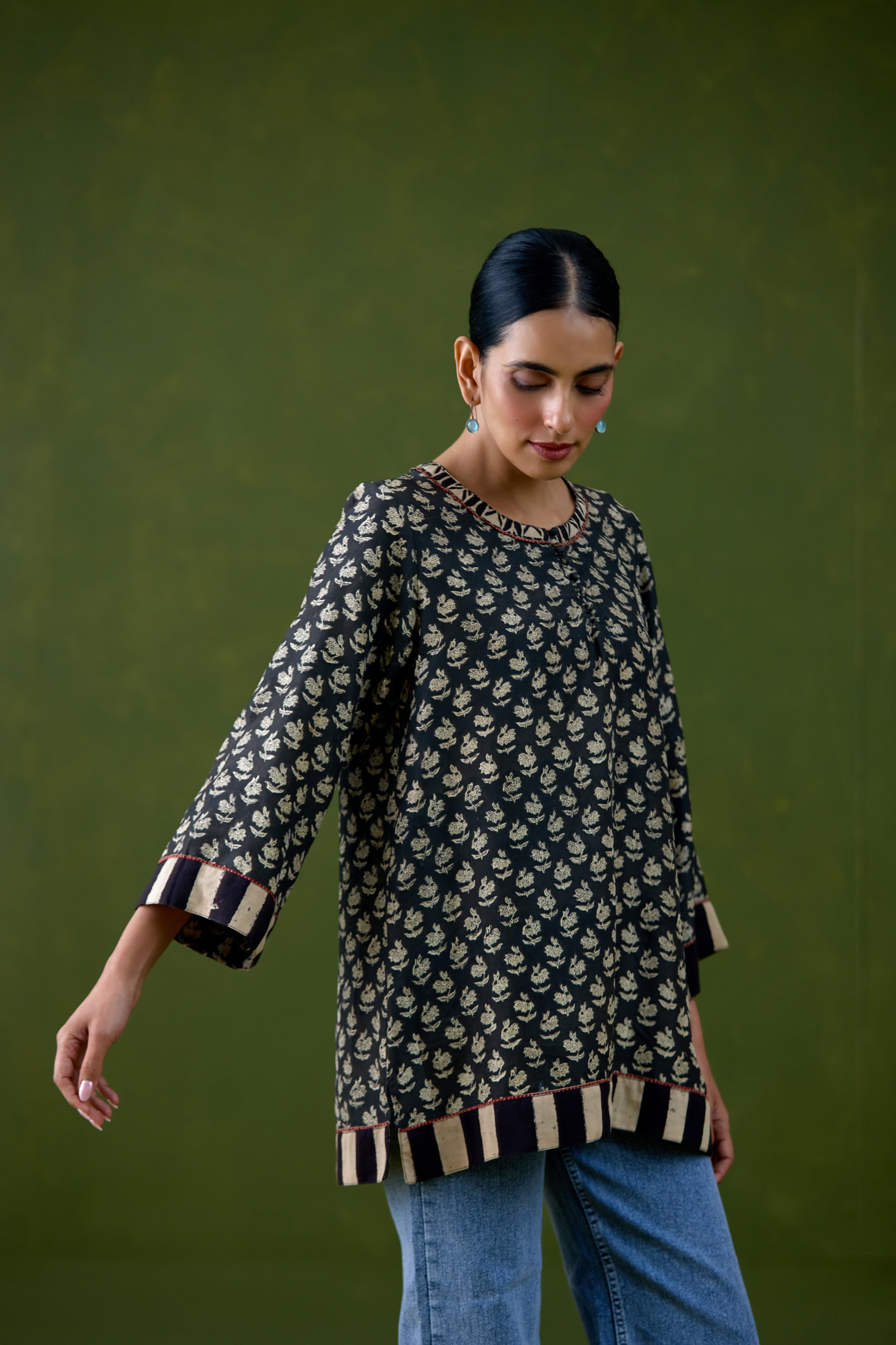Elina Silk Printed Kurti Black