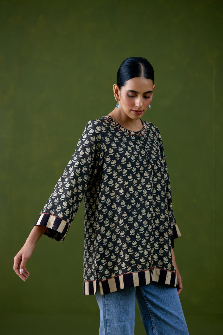 Elina Silk Printed Kurti Black