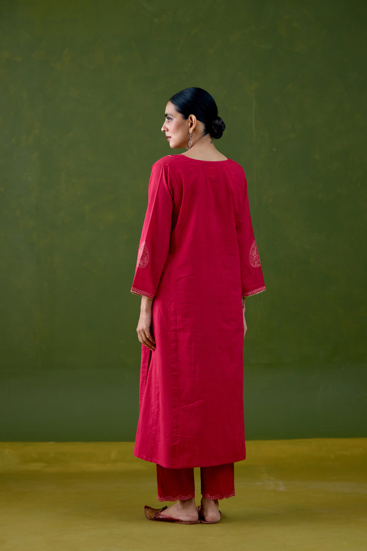 Tulsi Cotton Embroidered Kurta Pink