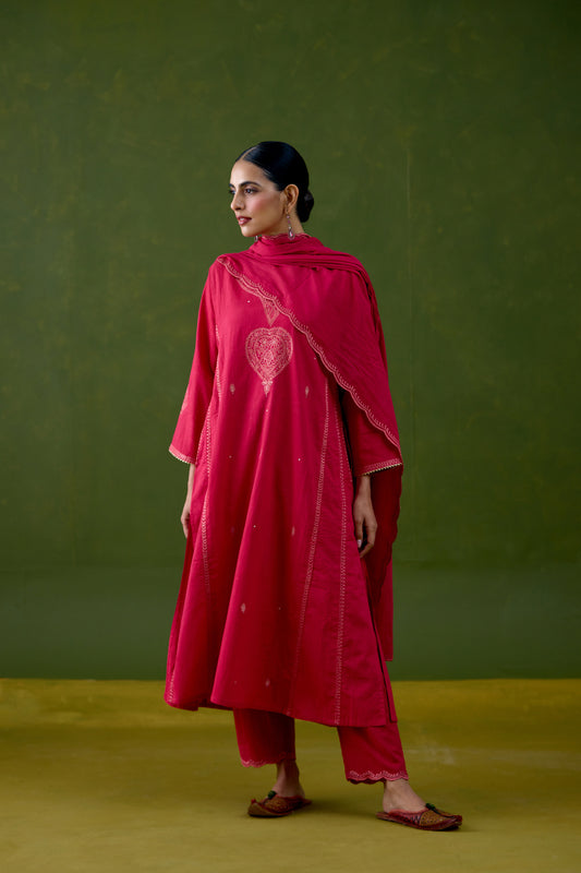 Tulsi Cotton Embroidered Kurta Pink