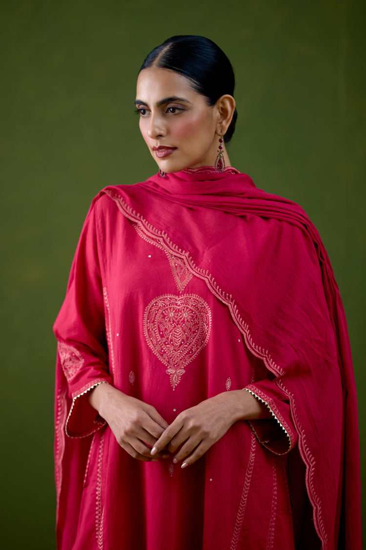 Tulsi Cotton Embroidered Kurta Pink
