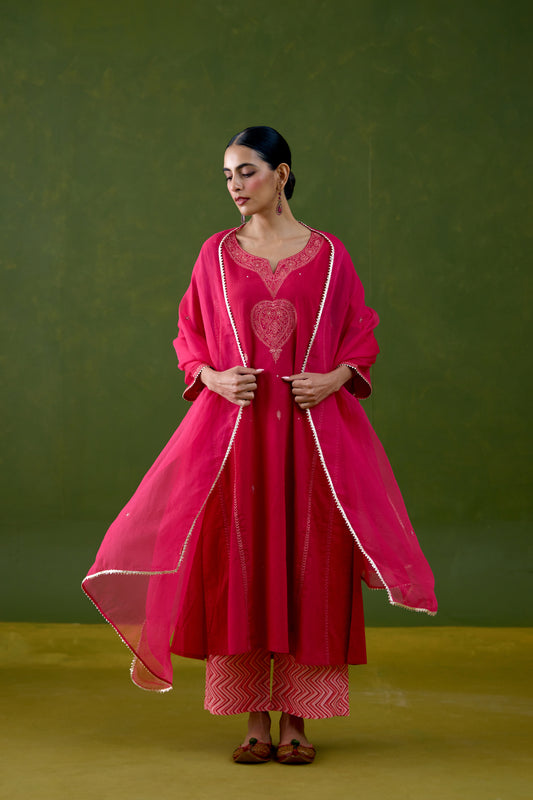 Tulsi Cotton Embroidered Kurta Pink