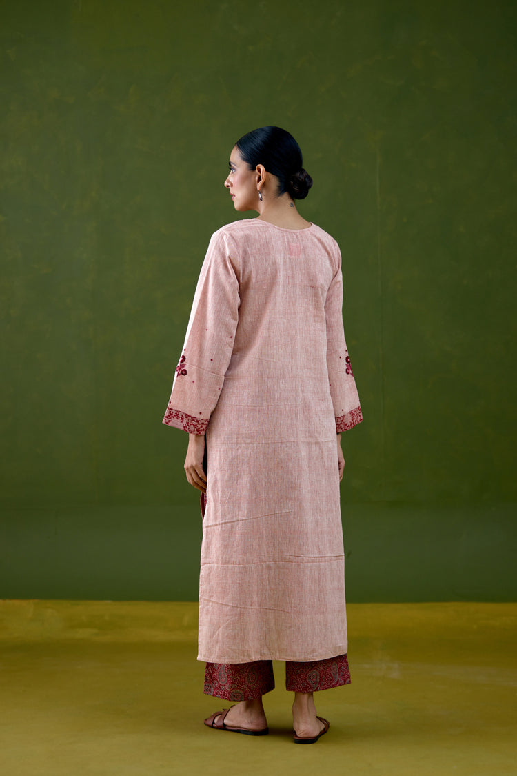Reva Embroidered Malkha Handwoven Co-ord Set Light Pink