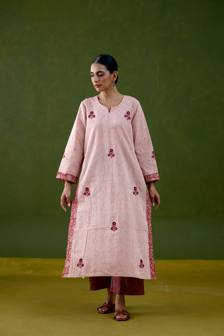 Reva Embroidered Malkha Handwoven Co-ord Set Light Pink