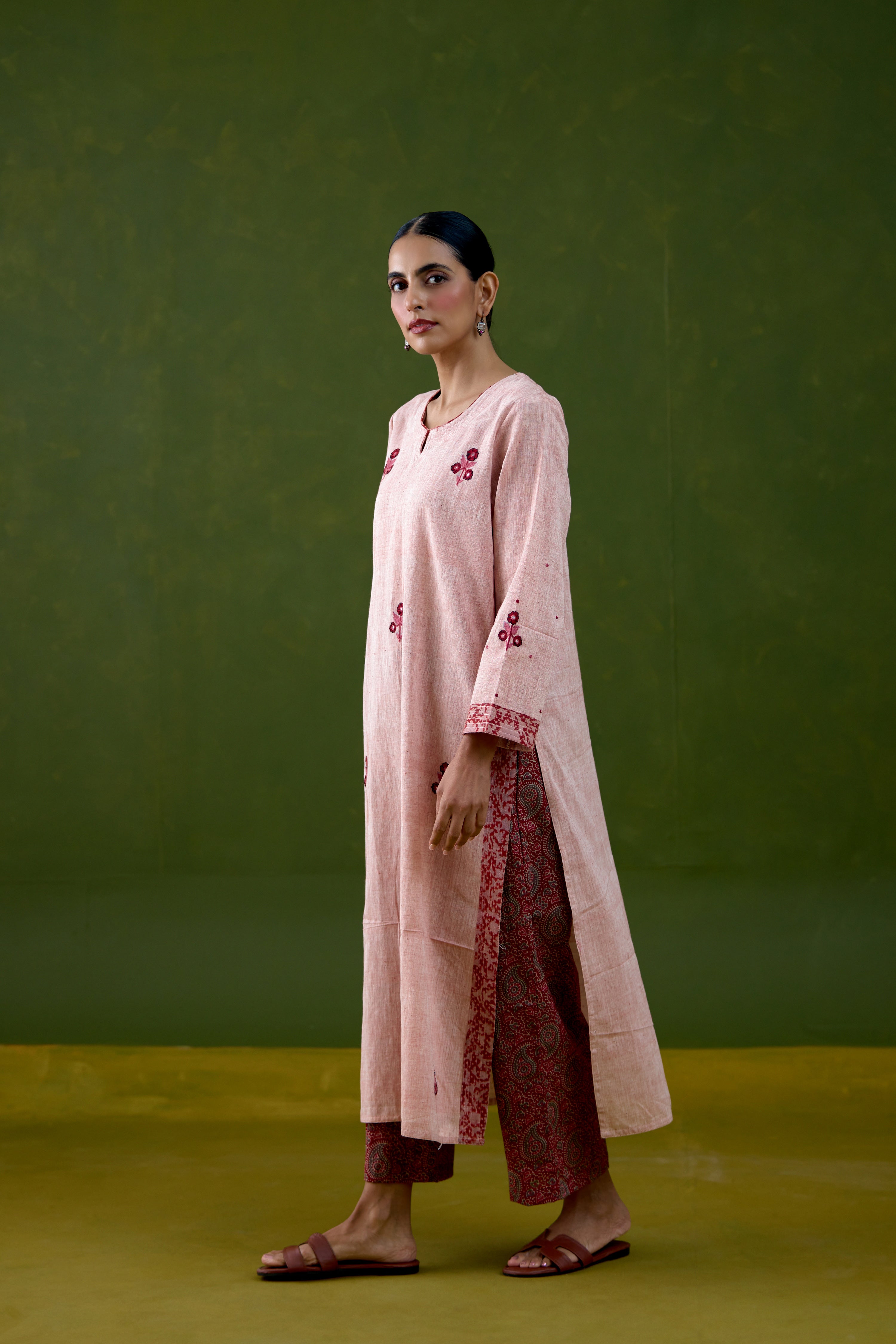Reva Embroidered Malkha Handwoven Co-ord Set Light Pink
