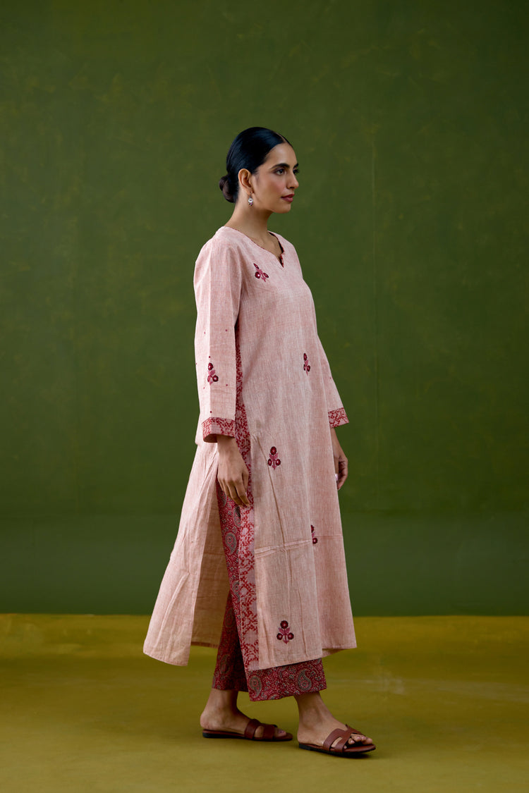 Reva Embroidered Malkha Handwoven Co-ord Set Light Pink