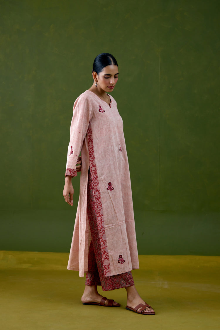 Reva Embroidered Malkha Handwoven Co-ord Set Light Pink