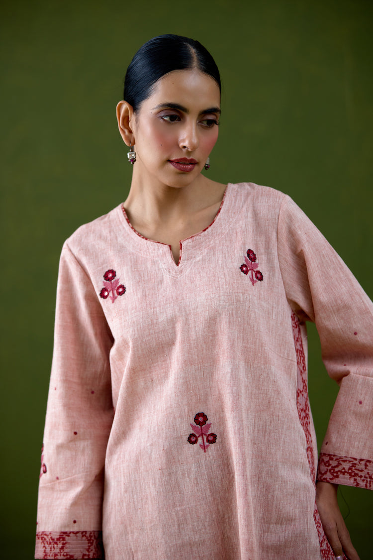 Reva Embroidered Malkha Handwoven Co-ord Set Light Pink