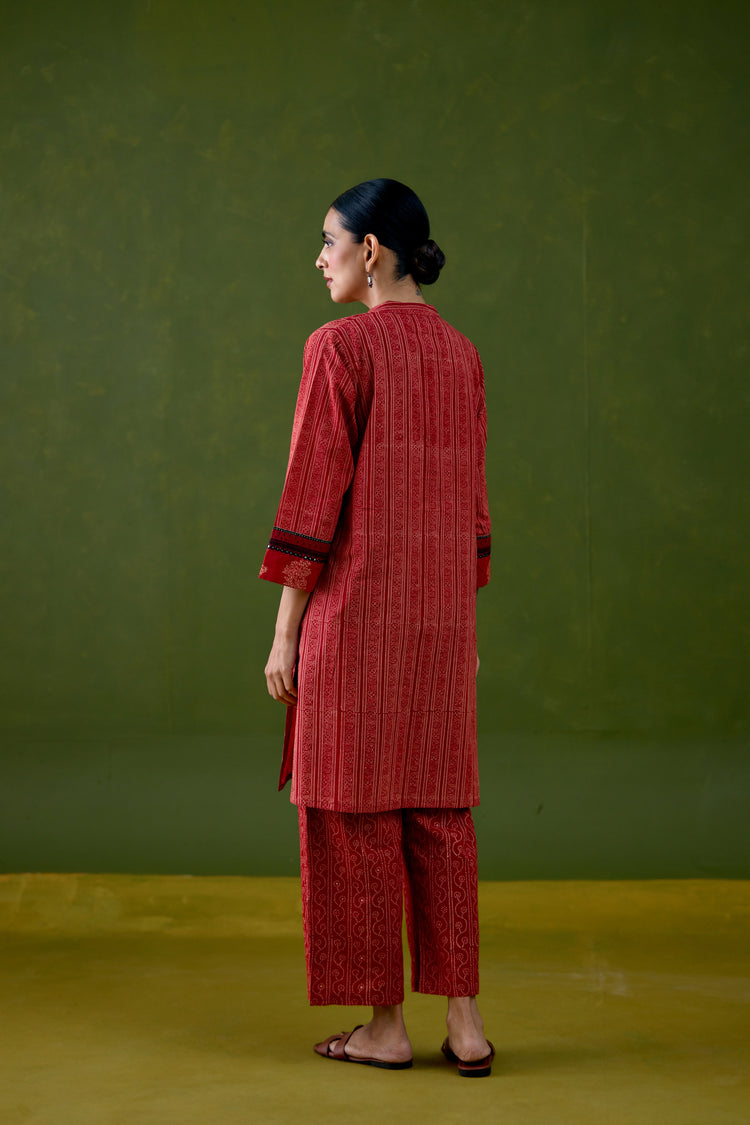 Bodhi Cotton Printed Co-ord Set Maroon