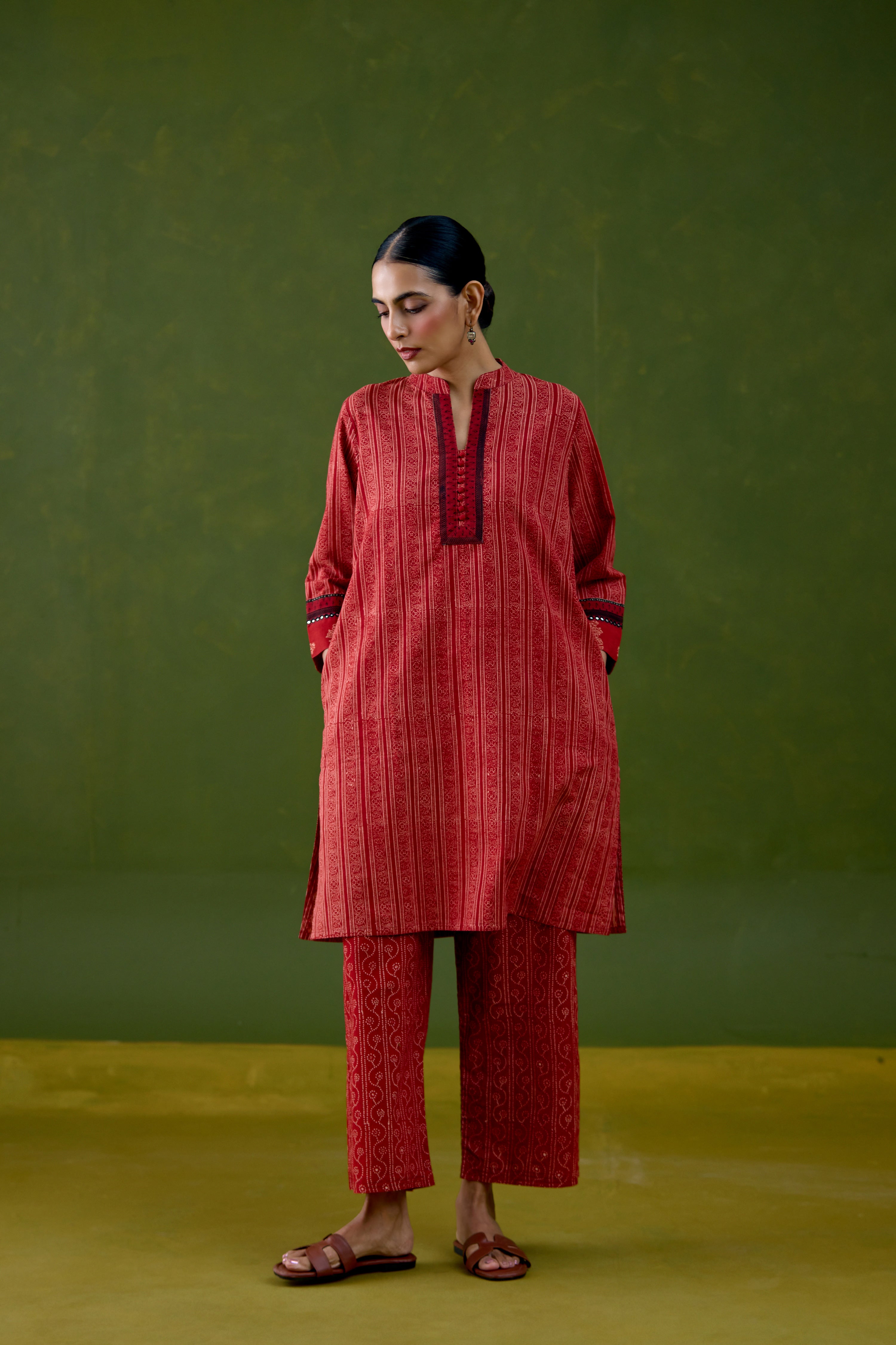 Bodhi Cotton Printed Co-ord Set Maroon