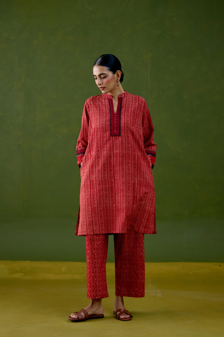 Bodhi Cotton Printed Co-ord Set Maroon