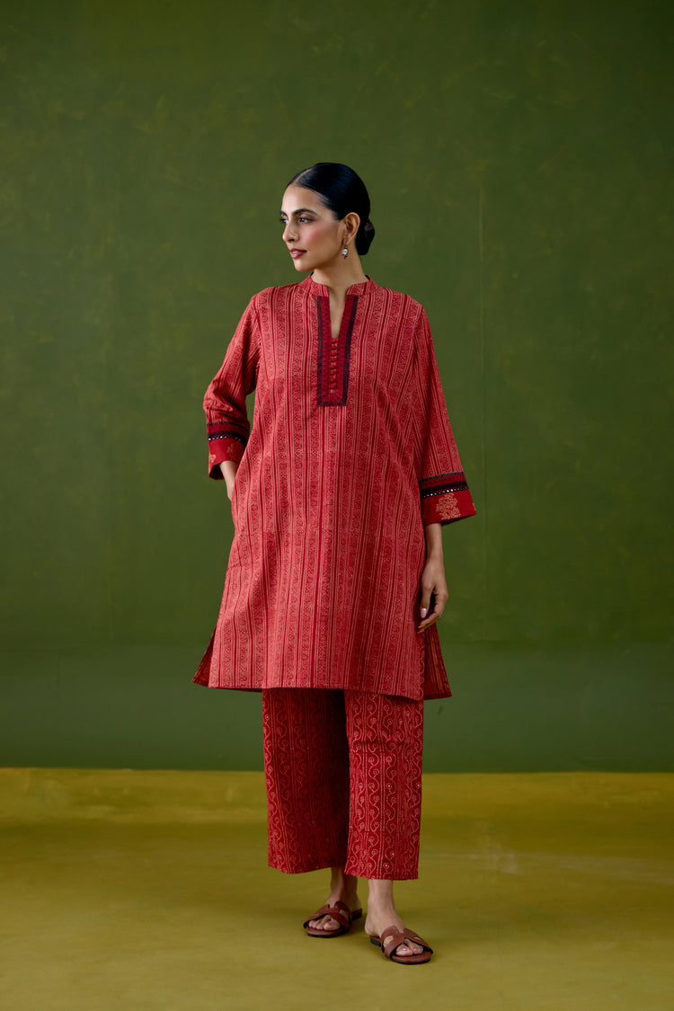 Bodhi Cotton Printed Co-ord Set Maroon