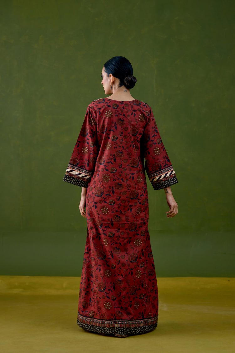 Rozana Cotton Printed Caftan Maroon