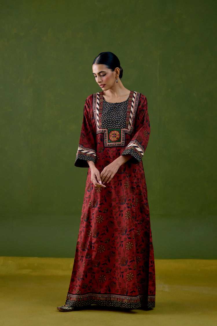 Rozana Cotton Printed Caftan Maroon