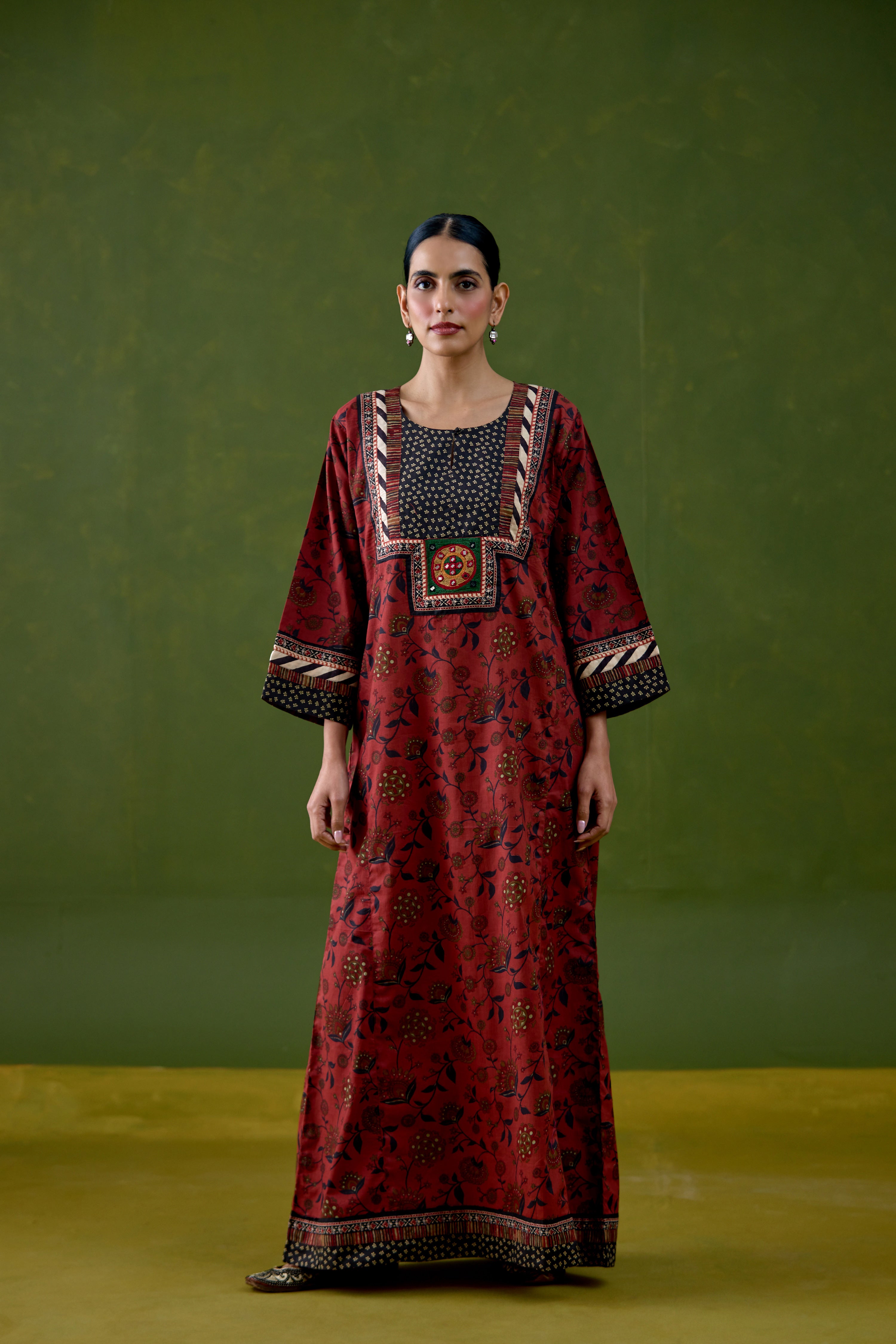 Rozana Cotton Printed Caftan Maroon
