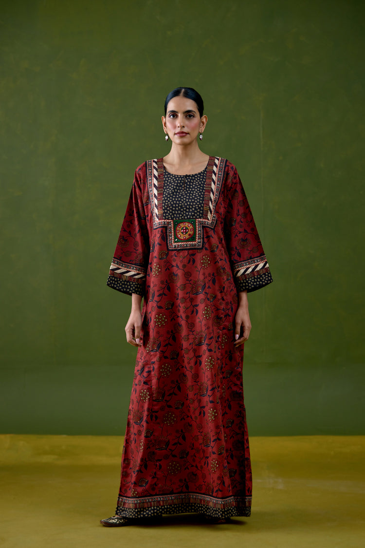 Rozana Cotton Printed Caftan Maroon