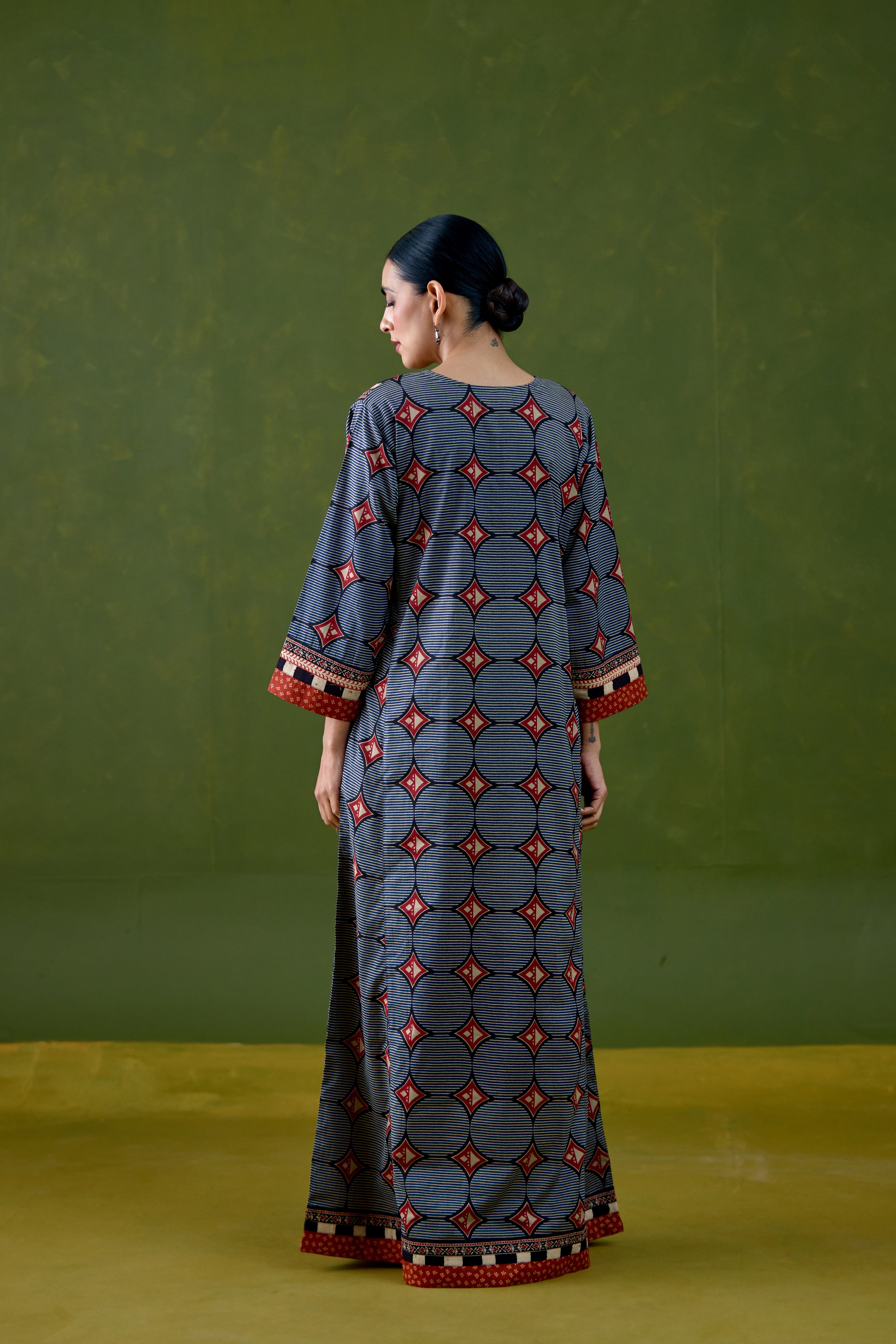 Rozana Cotton Printed Caftan Blue Rust