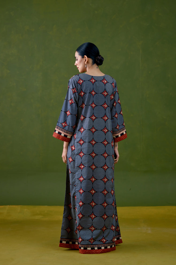 Rozana Cotton Printed Caftan Blue Rust