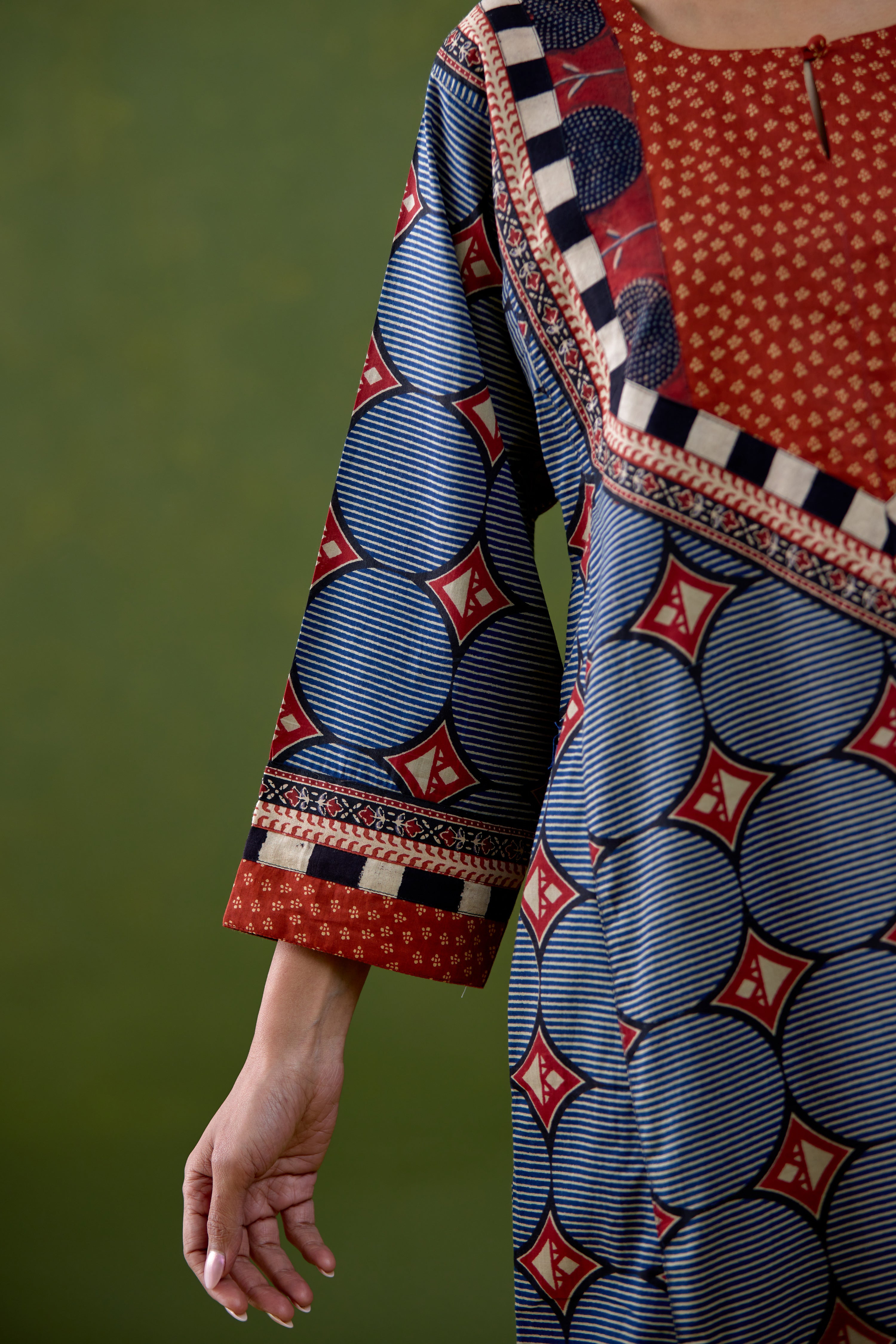 Rozana Cotton Printed Caftan Blue Rust