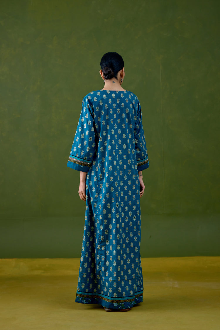 Rozana Cotton Printed Caftan Blue