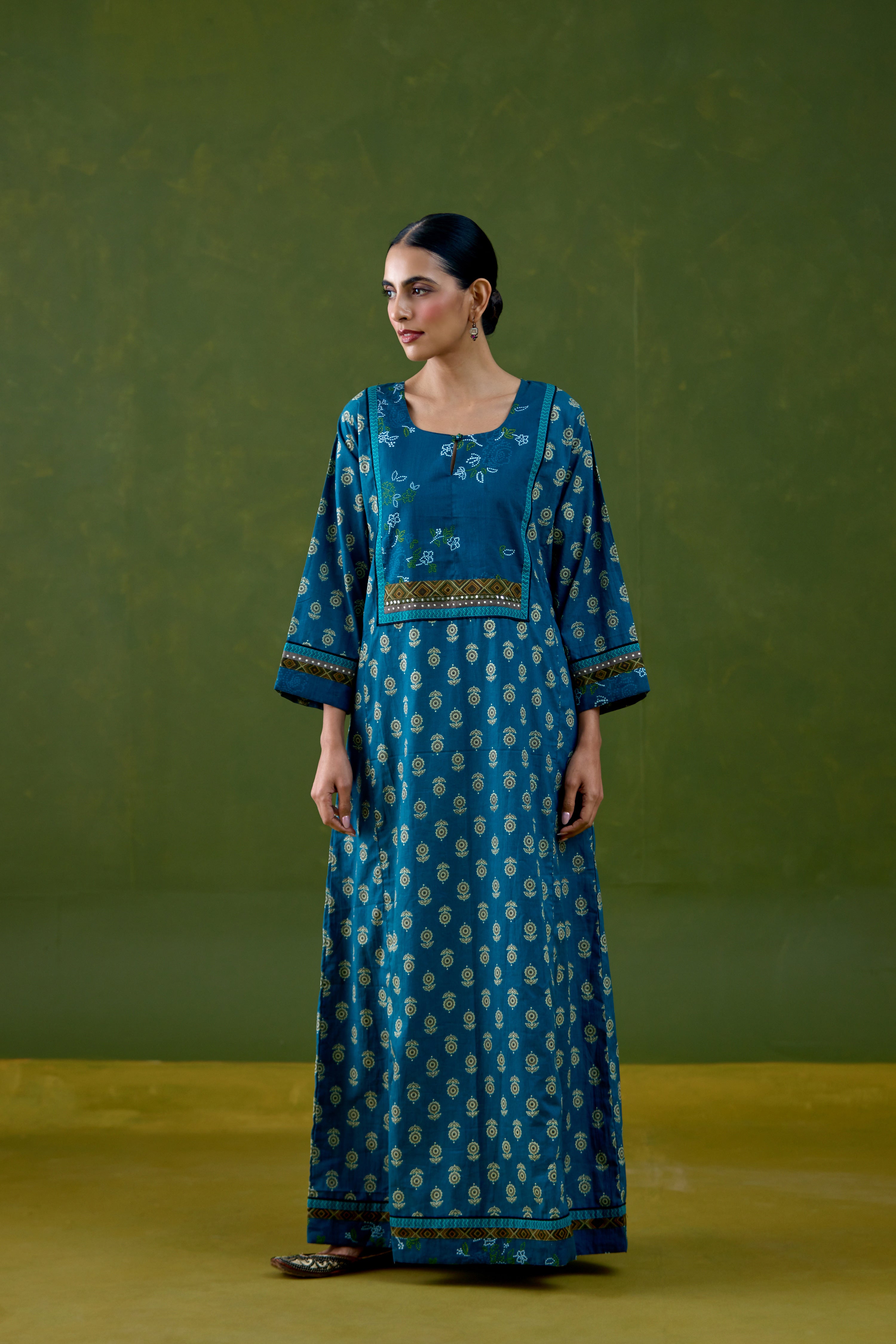 Rozana Cotton Printed Caftan Blue