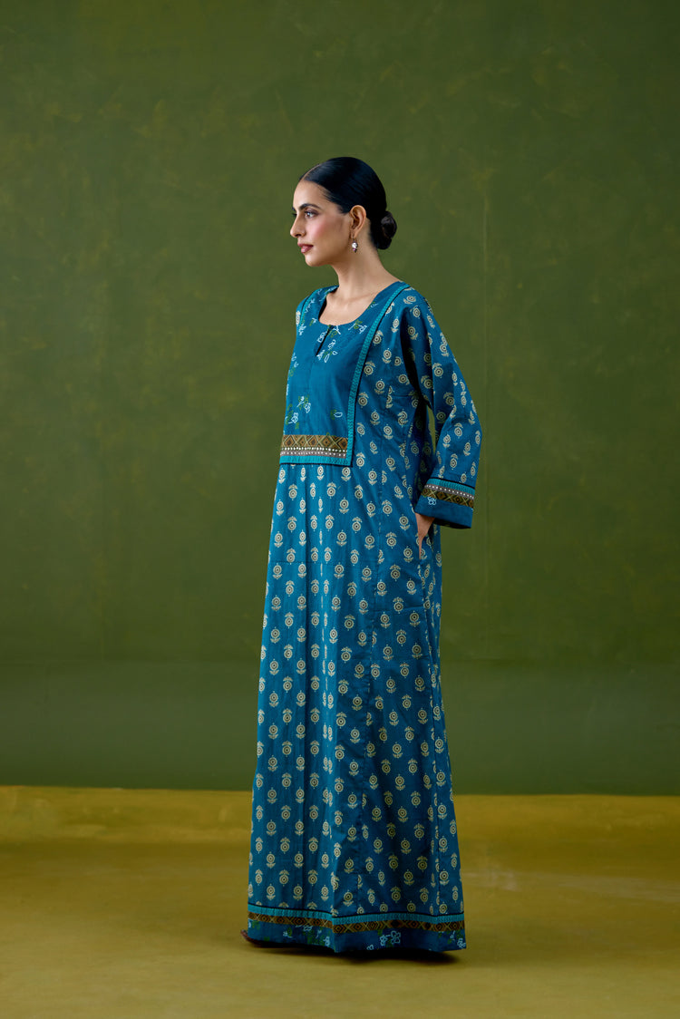 Rozana Cotton Printed Caftan Blue