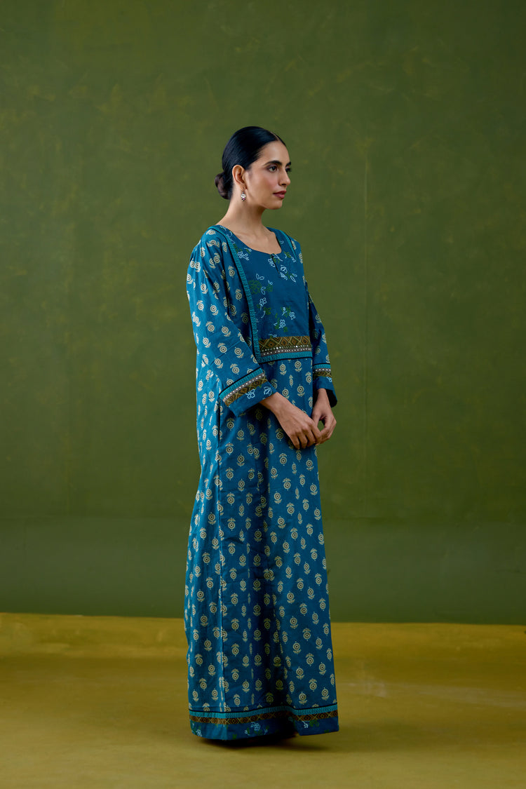 Rozana Cotton Printed Caftan Blue