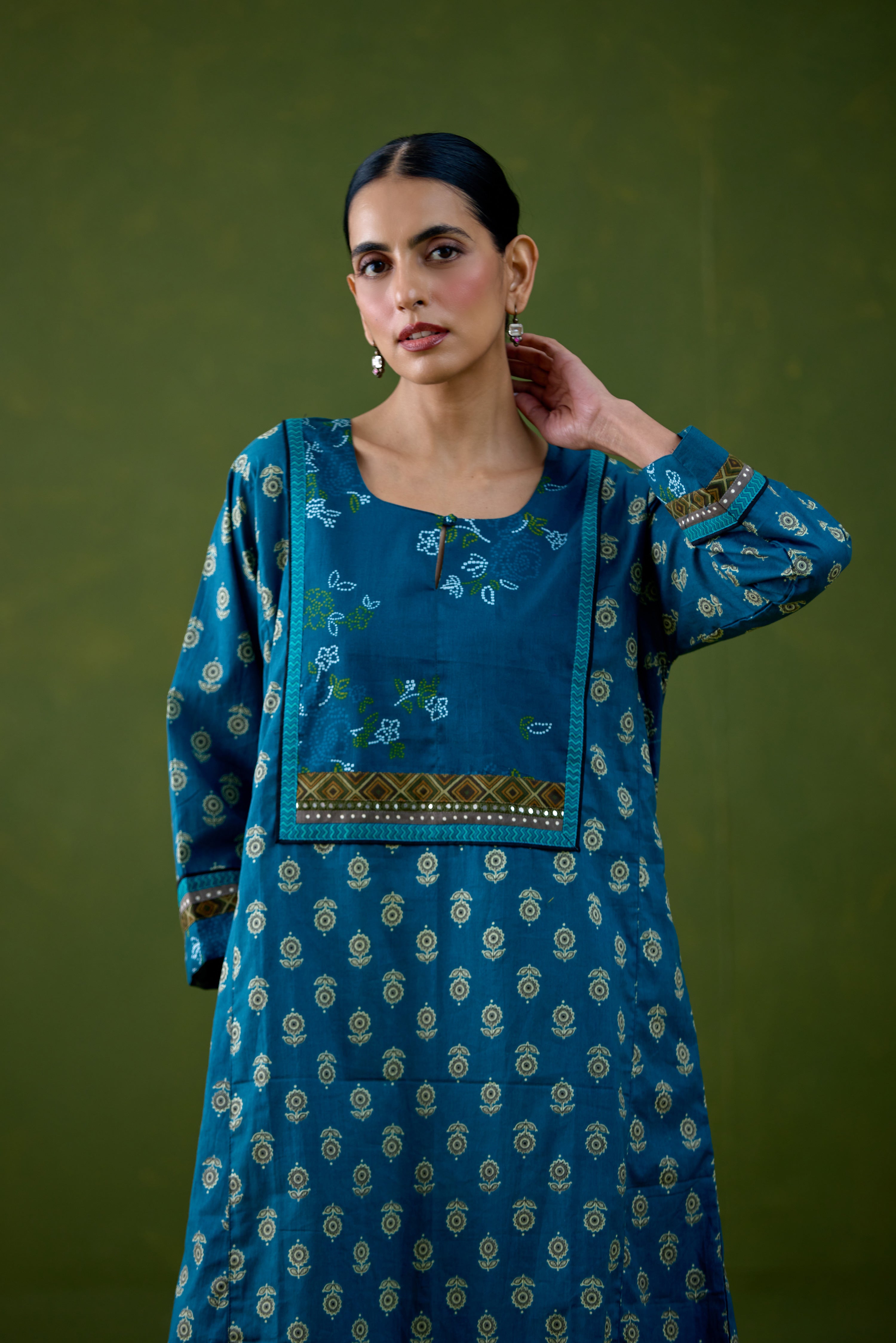 Rozana Cotton Printed Caftan Blue