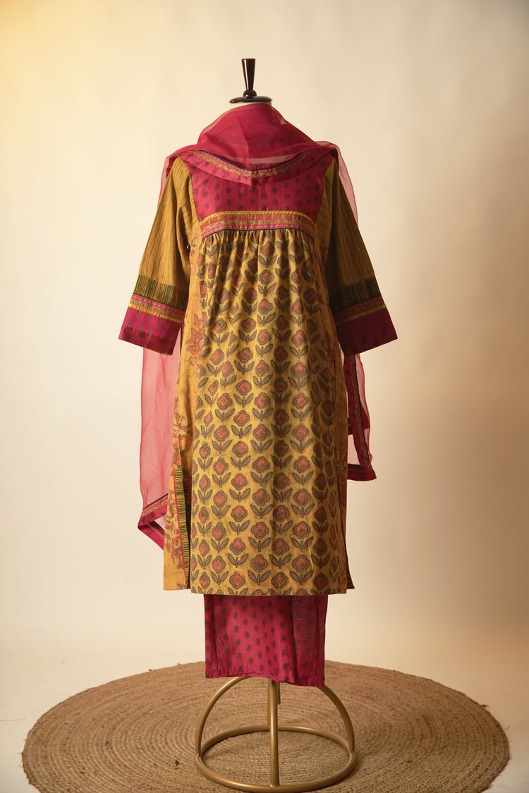 Banjara Hand Embroidered Ajrakh Cotton Kurta Mustard