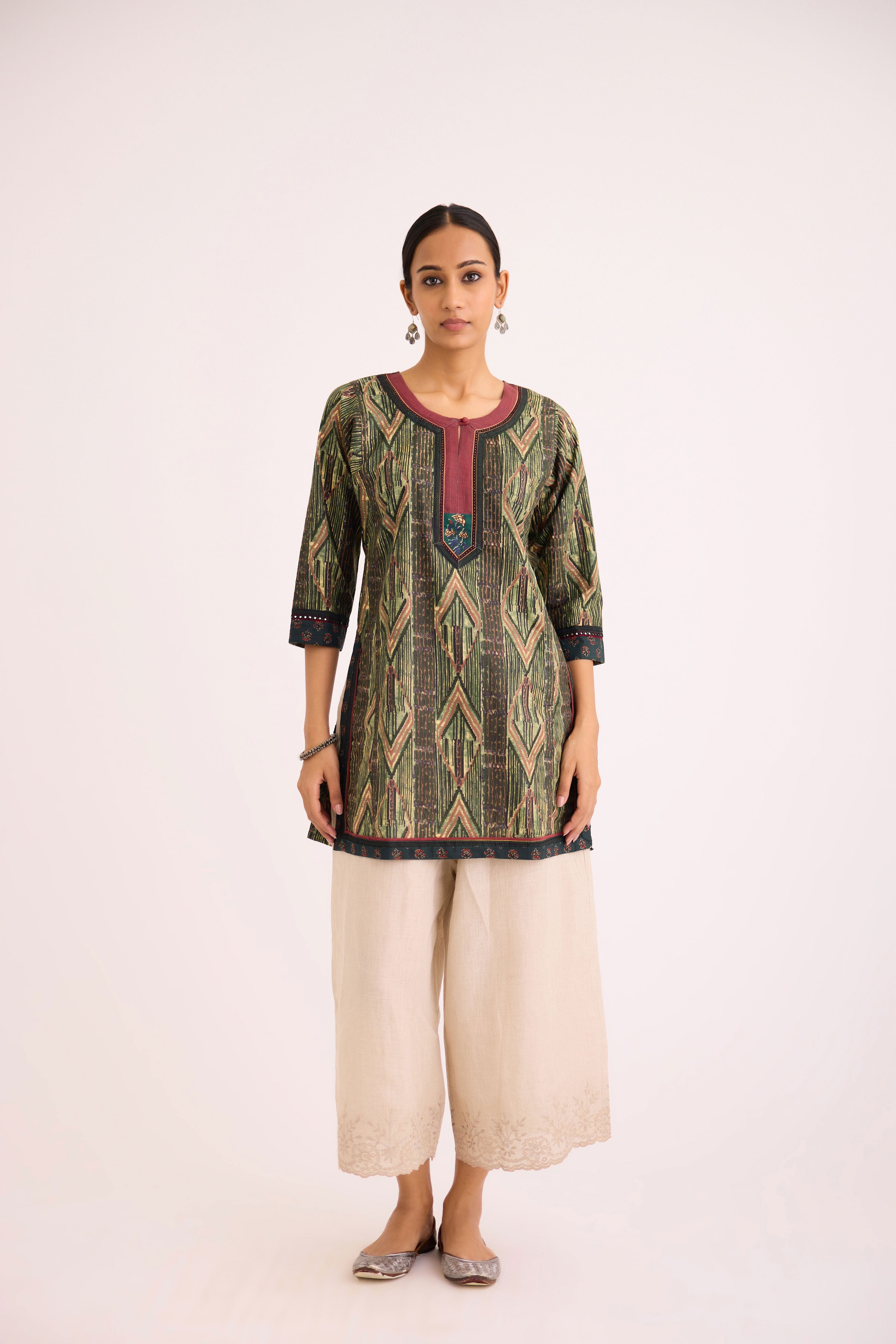 Rozana Kurti Green Maroon (9612443091243)