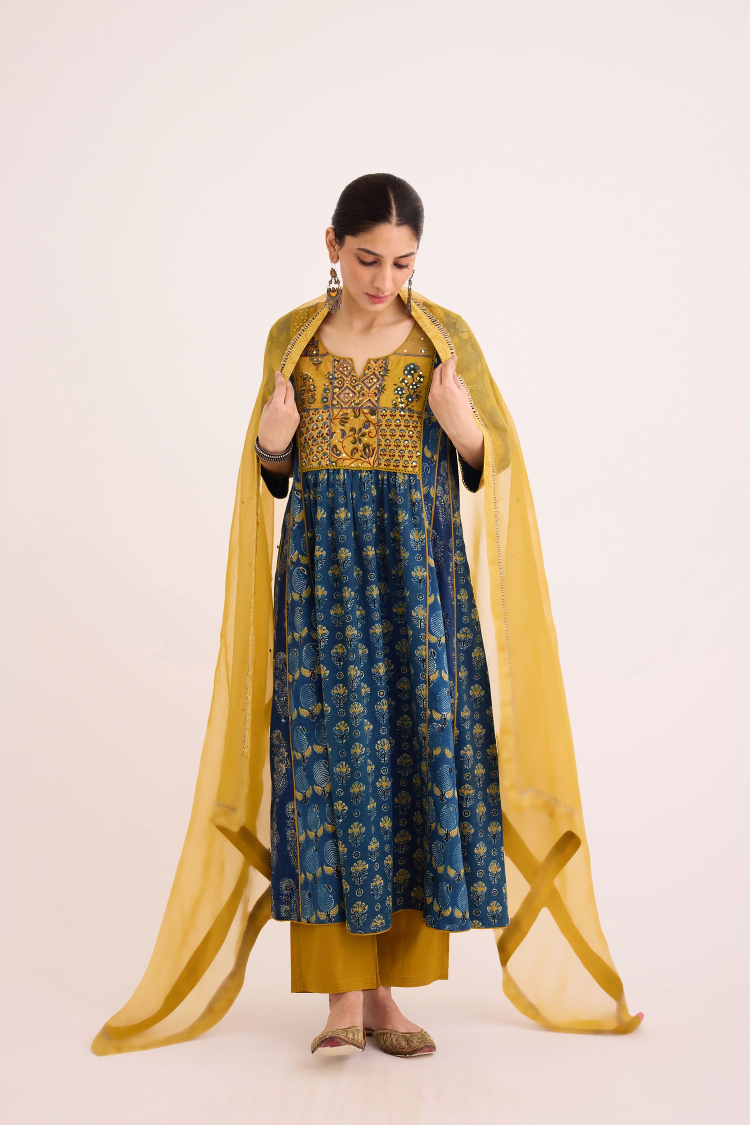 Dreamy Kurta Indigo Musturd (9602887778603)
